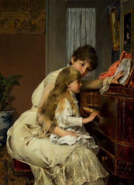 Piano Lesson 1884 by English Painter Seymour Joseph Guy 1824-1910